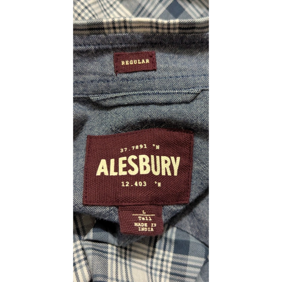 New Alesbury sz L Tall Shirt plaid blues & white buttons up long sleeves 4528 - Picture 5 of 6